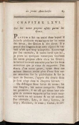 Chapitre LXVI. Sur les noms propres usités parmi les Grecs.