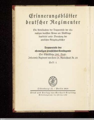 1: [Das Infanterie-Regiment von Horn (3. Rheinisches) Nr. 29] Band 1