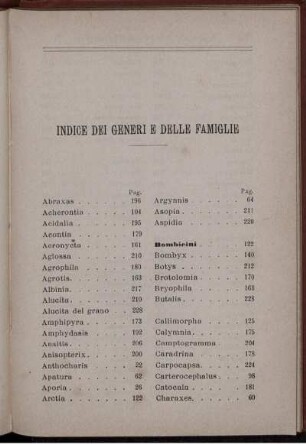 Indice Dei Generi E Delle Famiglie
