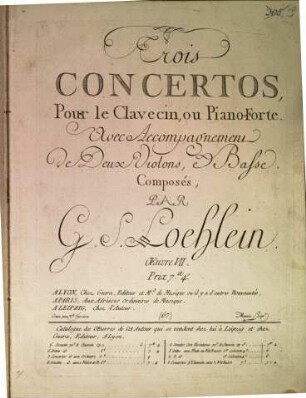 Trois concertos pour le clavecin ou piano-forte avec accompagnement de deux violons et basse, oeuvre VII