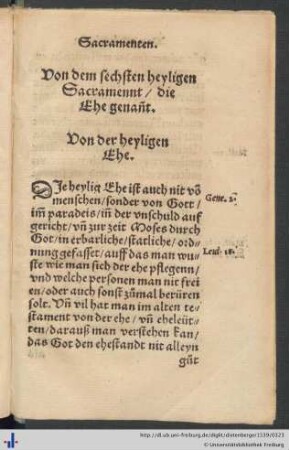 Von dem sechsten heyligen Sacrament, die Ehe genannt