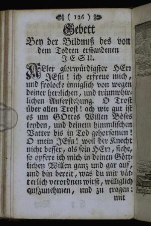 Gebett Bey der Bildnuß des von dem Todten erstandenen Jesu.