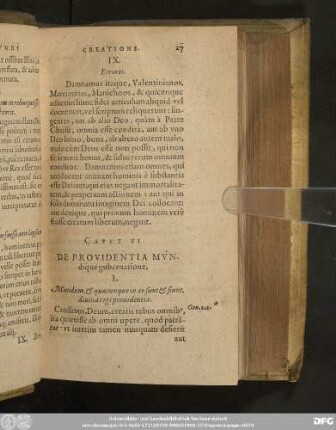 Caput VI De Providentia Mundique gubernatione.