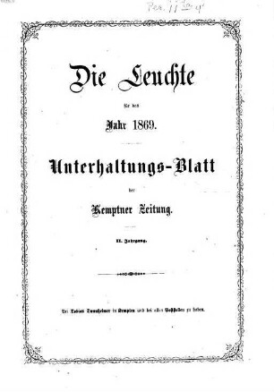 Die Leuchte : Unterhaltungsblatt der Kemptner Zeitung. 1869