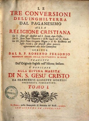 Le tre conversioni dell'Inghilterra dal paganismo alla religione christiana, 1