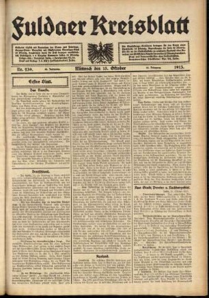 Erste Ausgabe vom Mittwoch, den 15. Oktober 1913.