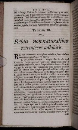 Titulus III. De Rebus non naturalibus extrinsecus adhibitis