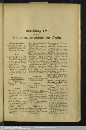 Abteilung IV. Berufsklassen und Gewerbebetriebe : Abteilung IV. Branchen-Verzeichnis