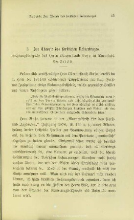 I.3. Zur Theorie des forstlichen Reinertrages. Rechnungsbeispiele des Herrn Oberforstrath Bose in Darmstadt.