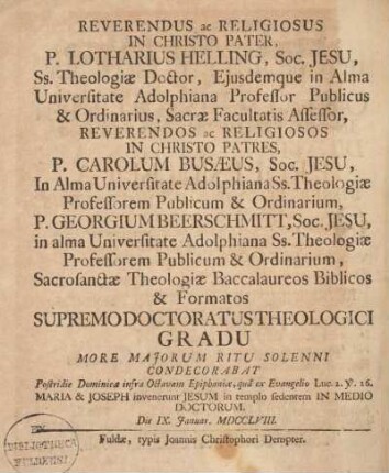 Reverendus ac religiosus in Christo Pater, P. Lotharius Helling, Soc. Jesu ...
