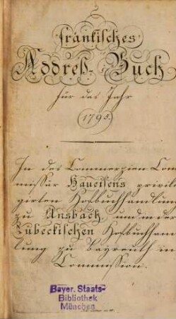 Fränkisches Addreßbuch : für das Jahr ... 1795 (1794)