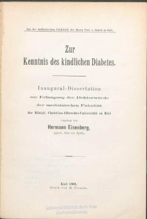 Zur Kenntnis des kindlichen Diabetes
