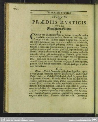 Sectio III. De Praediis Rusticis Vulgo Sattelfreye-Gühter