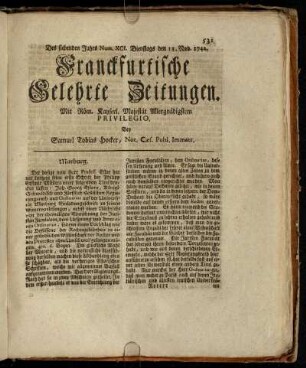Num. XCI. Dienstags den 13. Nov. 1742 - Num. XCIX. Dienstags den 11. Dec. 1742