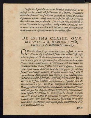 De Infima Classe, Quae Est Quinta In Ordine, Eiusq. exercitiis, & instituendi modo.
