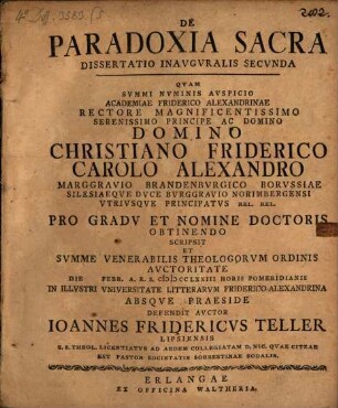 De paradoxia sacra : dissertatio inavgvralis secvnda
