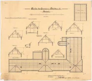 Collegium Bernhardinum, Attendorn: Grundriss und Schnitte des Dachstuhls 1:100