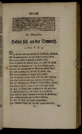 Sis Humilis. Haltet fest an der Demuth. I Petr. V. v. 5.