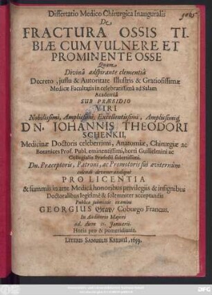 Dissertatio Medico Chirurgica Inauguralis De Fractura Ossis Tibiae Cum Vulnere Et Prominente Osse