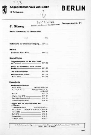 Nr. 61, 29. Oktober 1987