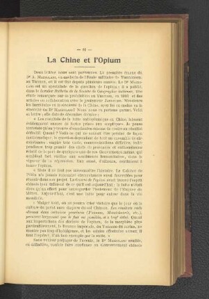 La Chine et l'Opium.