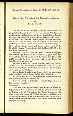 Ueber einige Varietäten des Procrustes coriaceus