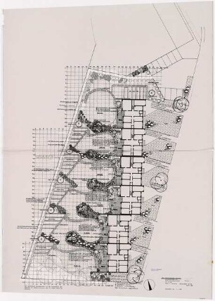 VEW-Wohnsiedlung Hamm-Uentrop Grünplanung: Entwurfsplan/Pflanzplan I. Bauabschnitt Detailserie 7 1:100. Fotografische Vergrößerung von 1:200-Plan