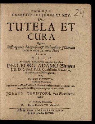 Exercitatio Iuridica XXV. De Tutela Et Cura