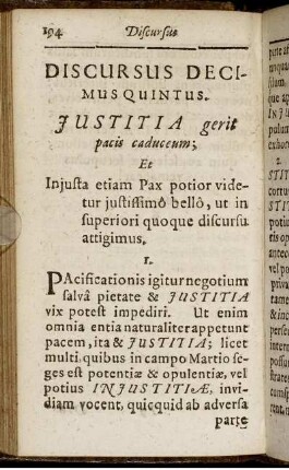 Discursus Decimus Quintus. Justitia gerit pacis caduceum.