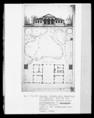 Bad Hersfeld, Aufriss und Grundriss mit Garten eines Gartenpalais