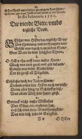 Die vierde Bitte/ umbs tegliche Brod.