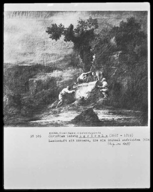 Zwei Landschaften — Landschaft mit Aufrichtung eines antiken Grabmals