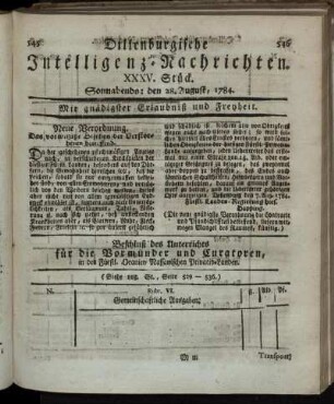 XXXV. Stück. Sonnabends: den 28. August, 1784.