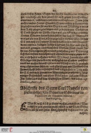 Abschrifft des Herrn Carl Nußels […]