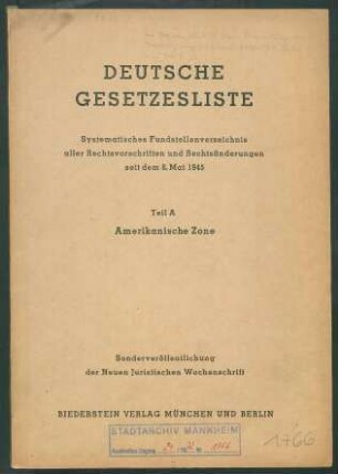 Materialsammlung, hier: Gesetzesvorschriften allg.