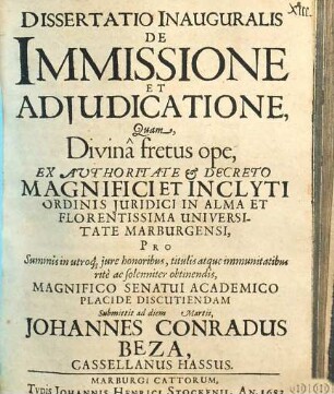 Dissertatio Inauguralis De Immissione Et Adiudicatione