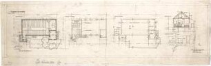 Gsaenger, Gustav; München - Allach; Ev. Kirche, Anbau Gemeindesaal - Lageplan, Grundriss Keller, Grundriss EG,Emporengeschoss (Grundriss), Querschnitt