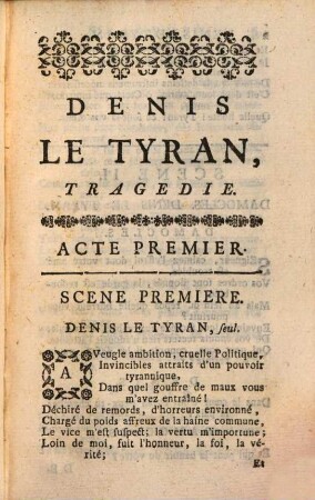 Denis le Tyran : Tragedie