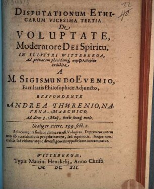 Disputationum Ethicarum Vicesima Tertia De Voluptate