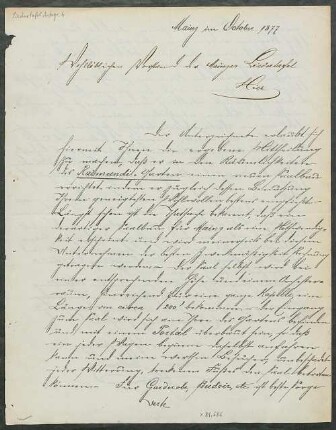 Brief von Lorenz Adlon an Mainzer Liedertafel