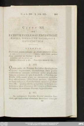 Caput XII. De Patrum Ecclesiae Eruditione Sacra, Speciatim Theologia Catechetica.