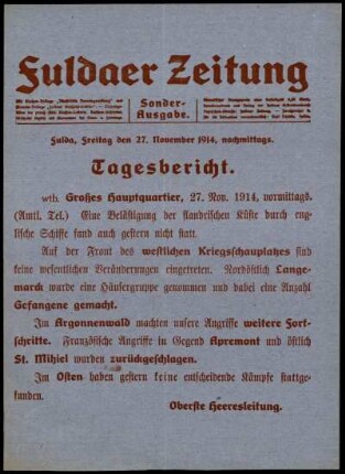 Zweite Ausgabe vom Freitag, den 27. November 1914.