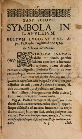 Sciopii Symbola critica in L. Apuleii opera