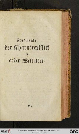 Fragmente der Charakteristick im ersten Weltalter