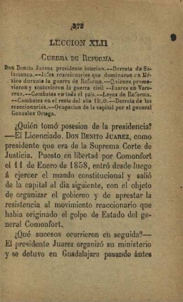 Leccion XLII. Guerra de Reforma