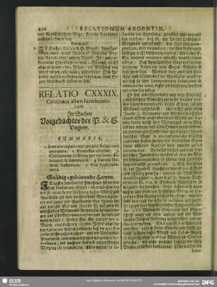 Relatio CXXXIX. Continens aliam Interlocutoriam. In Sachen Vorgedachter der P. & G. Vogten