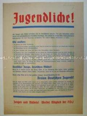 Maueranschlag der FDJ mit programmatischer Erklärung und Mitgliederwerbung