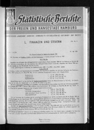 Die Steuereinnahmen in Hamburg im Februar 1959 : Lfd. Nr. 4