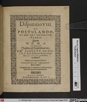 Disputatio VIII. De Postulando, Et His Qui Notabene Infamia