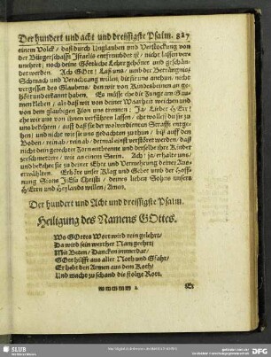 Der Hundert und Acht und Dreissigste Psalm. Heiligung des Namens Gottes